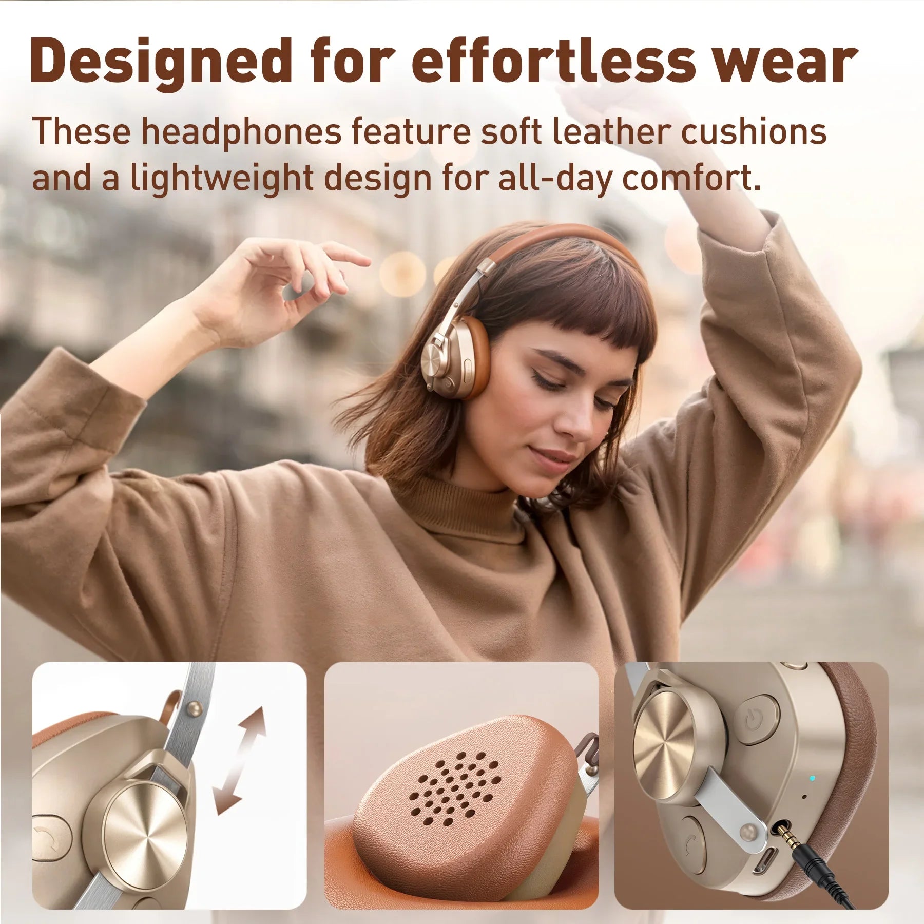 Retro Style Wireless Bluetooth 5.4 On-Ear Headphones with Microphone Hi-Res Audio Light Metal Design