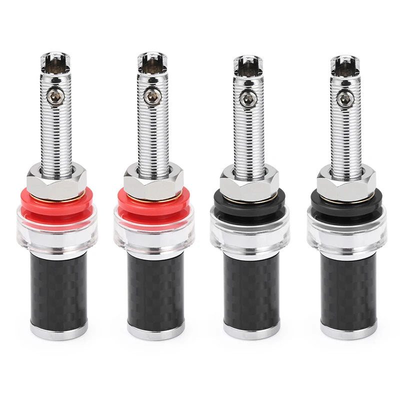 High End Carbon Fibre Pure Copper Rhodium Plated Banana Speaker Binding Post Set of 4