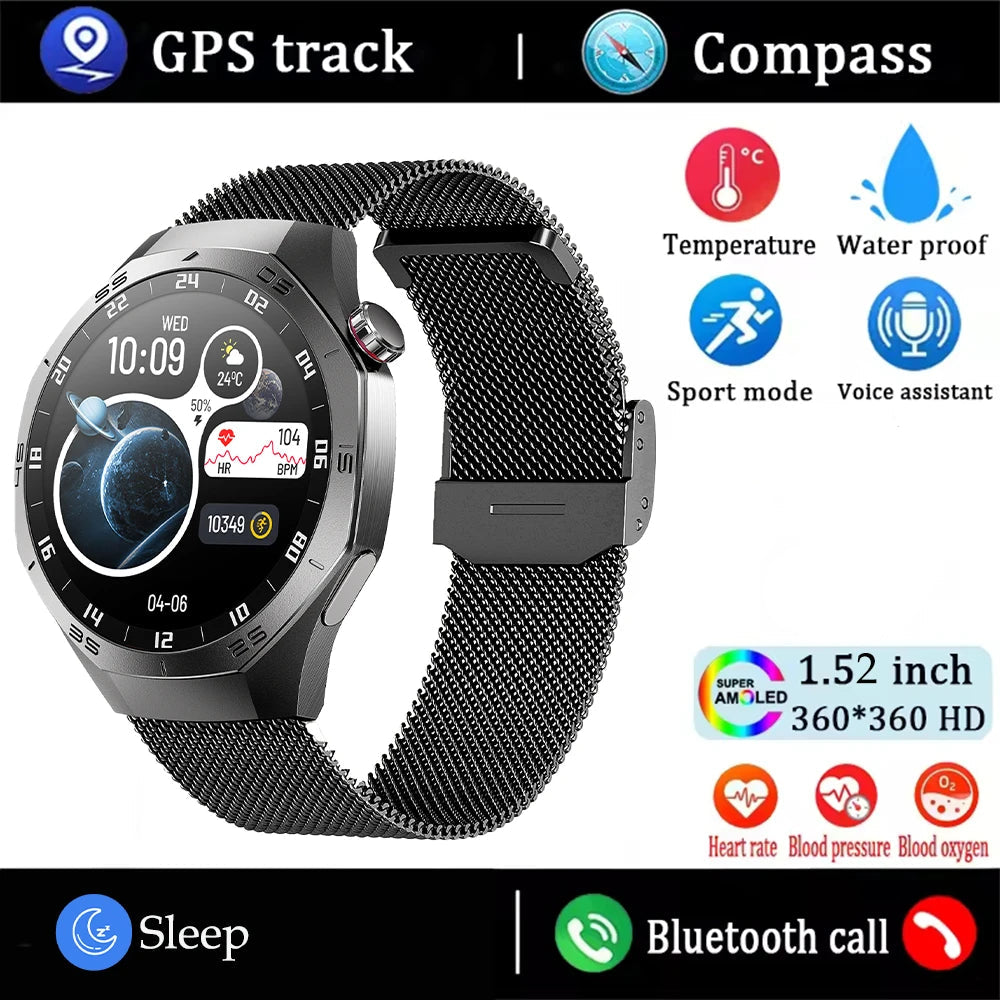 1.43" AMOLED GPS NFC Smart Watch with Bluetooth Calling & Health Monitor Waterproof Sports